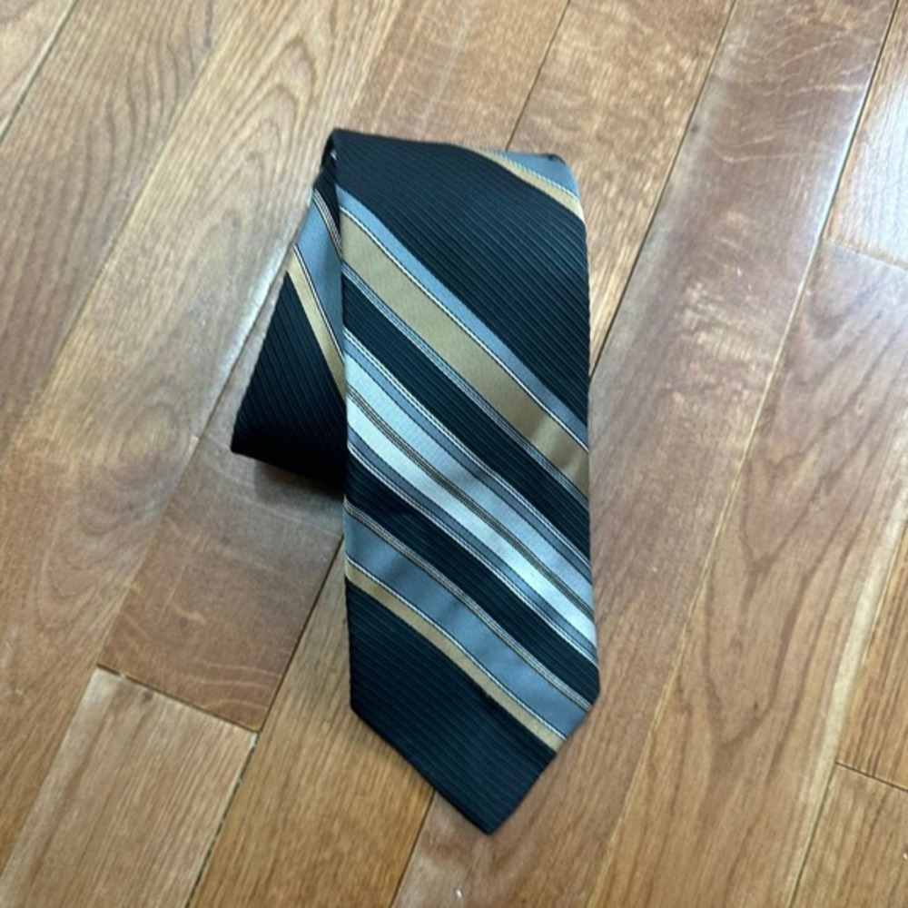 Vintage 1970s Black Gold Striped PAr Excellence Striped Tie